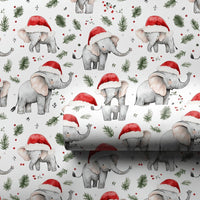 Adorable White Animal Gift Wrap, Santa Hat Elephant Christmas Wrapping Paper, Festive Pine Elephant Wrapping Paper, Holiday Gift Wrapping Paper