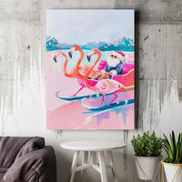 Flamingo Christmas Wall Art, Tropical Santa Sleigh Canvas, Coastal Holiday Canvas Print, Festive Pink Santa Xmas Wall Decor Present