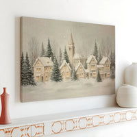 Winter Church Snow Scene Canvas Print, Snowy Christmas Village Canvas Wall Art, Holiday Landscape Wall Decor
