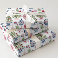 Potted Tree Holiday Gift Wrap, Watercolor Christmas Tree Wrapping Paper, Hanging Ornament Wrapping Paper, Festive Christmas Present Paper