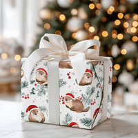 Santa Hat Otter Holiday Gift Wrap, Christmas Otter Wrapping Paper, Adorable Watercolor Otter Present Wrap, Winter Pine Animal Wrapping Paper