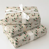 Classic Christmas Gift Wrap, Watercolor Holly Berry Wrapping Paper, Botanical Holiday Wrapping Paper, Winter Berry Gift Wrap Roll