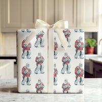 Festive Christmas Sports Gift Wrap, Santa Hockey Goalie Wrapping Paper, Watercolor Ice Hockey Paper, Adorable Present Wrapping Paper, Coach Present