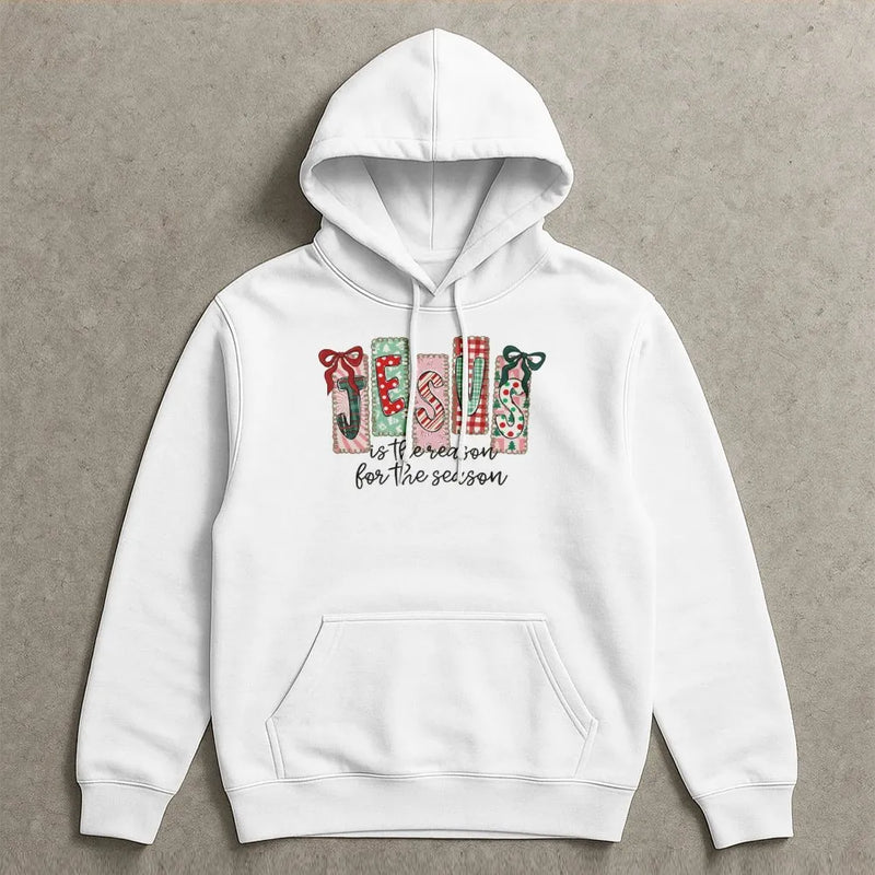 Christian Christmas Hoodie, Jesus Is the Reason for the Season Hoodie, Plaid Candy Cane Holiday Sweatshirt, Faith Christmas Hooded Sweater