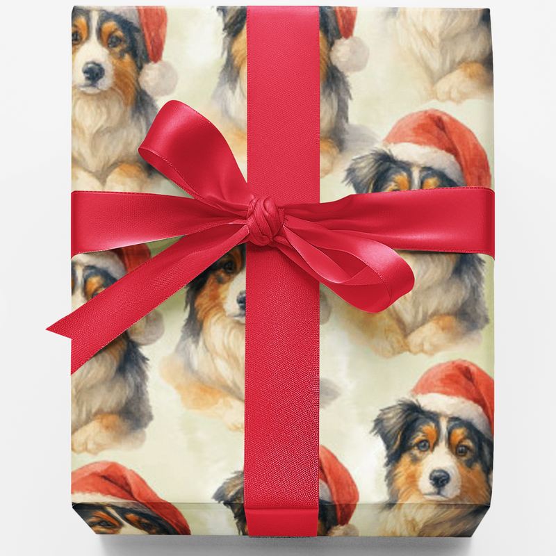 Adorable Aussie Christmas Gift Wrap, Miniature American Shepherd Wrapping Paper, Holiday Dog Wrapping Paper, Pet Lover Present Paper Roll