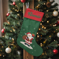 Custom Beach Holiday Stocking, Personalized Surfing Santa Christmas Stocking, Tropical Santa Christmas Stocking, Family Mantel Decor Present