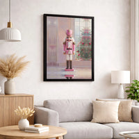 Christmas Tree Holiday Canvas Print, Pink Nutcracker Canvas Wall Art, Pastel Xmas Nutcracker Canvas Decor, Winter Holiday Wall Art Present