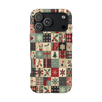 Holiday Quilt Pattern Phone Cover, Vintage Christmas Patchwork iPhone Case, Retro Winter Festive Phone Case, Dual Layer Xmas Present