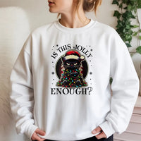 Grumpy Kitty Holiday Crewneck, Black Cat Christmas Sweatshirt, Is This Jolly Enough Sweater, Xmas Cat Lover Pullover, Festive Sweatshirt