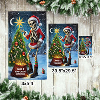 Humorous Bone Chilling Christmas Pun Yard Flag, Skeleton Santa Garden Flag, Double-Sided Spooky Xmas Lawn Flag