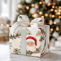 Classic Santa Claus Christmas Gift Wrap, Vintage Santa Wrapping Paper, Retro Watercolor Santa Wrapping Paper, Holiday Holly Gift Wrap Roll