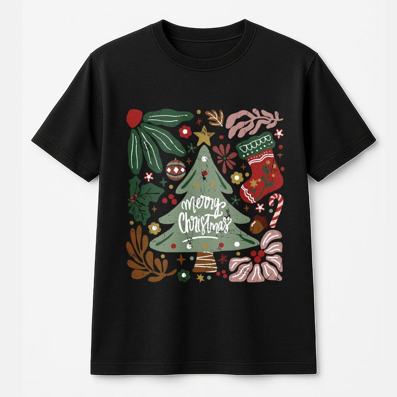 Vintage Botanical Christmas Tree Shirt, Merry Christmas Tree T-Shirt, Festive Holiday Graphic Tee, Adorable Winter Tree Graphic Shirt, Xmas Present