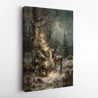Christmas Woodland Deer Canvas Print, Winter Forest Deer Canvas Wall Art, Rustic Winter Deer Wall Decor, Holiday Forest Wildlife Canvas