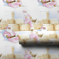 Rustic Hay Bale Christmas Gift Wrap, Pink Santa Wrapping Paper, Watercolor Country Holiday Wrapping Paper, Whimsical Western Gift Wrap