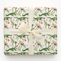 Gator Holiday Gift Wrap, Alligator Christmas Wrapping Paper, Winter Reptile Wrapping Paper, Pine Holly Gift Wrap, Adorable Gator Wrapping Paper