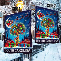 Santa Sleigh Palmetto Tree Yard Flag, South Carolina Christmas Garden Flag, Double-Sided SC State Flag, Holiday Lawn Decor Present