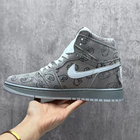 High Top Sneakers, Gray Colorway, Lace Up Design, Casual Gift for Sneaker Fans