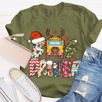 Santa Hat Snowflakes Bus Tee, Bus Driver Christmas T-Shirt, Humorous School Bus Driver Holiday Shirt, Winter Transportation Present