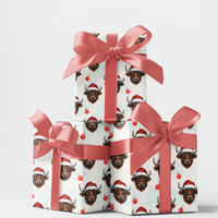 Adorable Cattle Holiday Gift Wrap Roll, Santa Hat Highland Cow Christmas Wrapping Paper, Winter Animal Present Paper, Farmhouse Christmas Wrap
