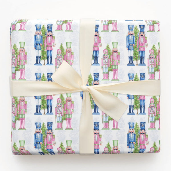 Watercolor Soldier Christmas Gift Wrap, Pink Nutcracker Wrapping Paper, Pastel Blue Holiday Wrapping Paper, Ballet Xmas Gift 