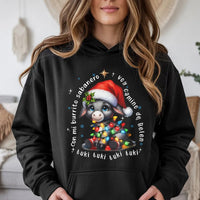 Adorable Donkey Christmas Lights Sweatshirt, Mi Burrito Sabanero Hoodie, Spanish Villancico Holiday Pullover, Festive Latino Family Hoodie