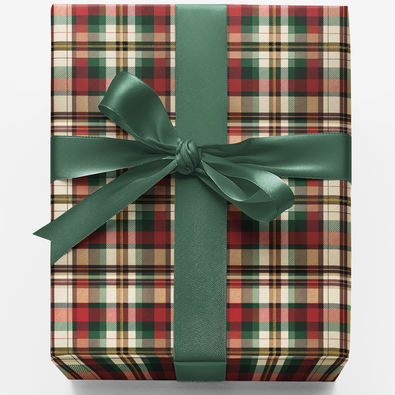 Classic Christmas Gift Wrap, Tartan Plaid Wrapping Paper, Red Green Check Wrapping Paper, Holiday Present Gift Wrap, Festive Paper Roll