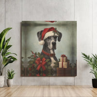 Vintage Holiday Dog Portrait Print, Great Dane Christmas Canvas Art, Festive Puppy Wall Decor, Pet Lover Digital Download