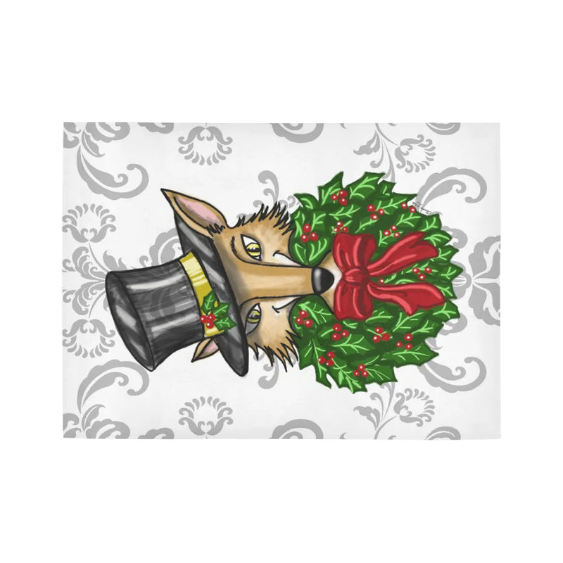Holiday Wreath Runner Rug, Christmas Fox Damask Runner Rug, Non Slip Festive Runner Rug, Winter Hallway Floor Carpet Decor Present