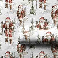 Snowy Forest Christmas Gift Wrap, Vintage Hiking Santa Wrapping Paper, Watercolor Santa Claus Present Paper, Rustic Holiday Present Paper Roll