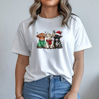 Adorable Farm Animal Holiday Shirt, Highland Cow Christmas T-Shirt, Festive Cow in Sweater Graphic Tee, Xmas Cow Lover T-Shirt, Winter Present Tee