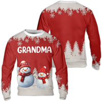 Festive Snowman Snowflake Fleece Pullover, Grandma Ugly Christmas Sweater, Adorable Holiday Mimi Nana Crewneck, Grandma Xmas Present