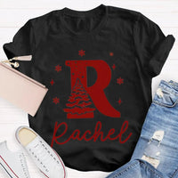 Custom Name Snowflakes Graphic Tee, Personalized Christmas Tree T-Shirt, Family Matching Christmas Shirt, Custom Holiday Tree Present