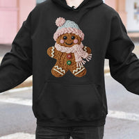 Knitted Yarn Texture Christmas Sweatshirt, Adorable Gingerbread Man Hoodie, Comfy Holiday Cookie Pullover, Retro Winter Xmas Hooded Sweater