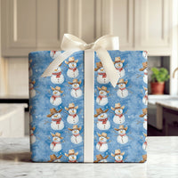 Western Holiday Gift Wrap, Cowboy Snowman Christmas Wrapping Paper, Rustic Winter Snowman Wrapping Paper, Country Festive Present Wrap Roll