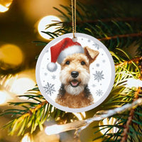 Santa Hat Dog Ornament, Airedale Terrier Christmas Ornament, Festive Airedale Terrier Ornament, Ceramic Holiday Tree Decor, Dog Lover Present
