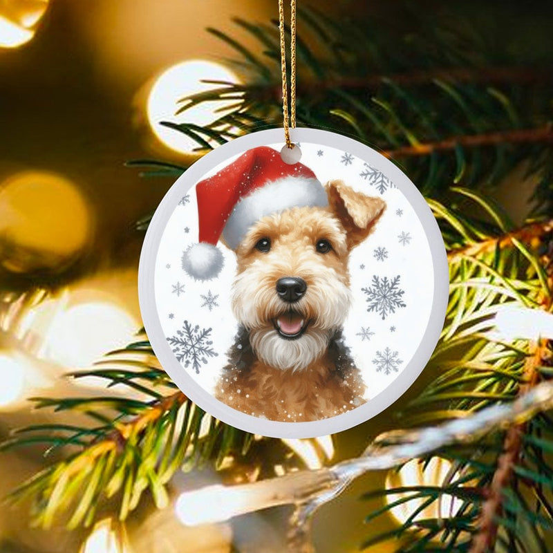 Santa Hat Dog Ornament, Airedale Terrier Christmas Ornament, Festive Airedale Terrier Ornament, Ceramic Holiday Tree Decor, Dog Lover Present