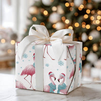 Tropical Santa Hat Holiday Gift Wrap, Christmas Flamingo Wrapping Paper, Adorable Winter Animal Present Paper, Coastal Xmas Wrap Roll
