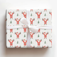 Humorous Gym Weightlifting Gift Wrap, Barbell Santa Christmas Wrapping Paper, Fitness Santa Holiday Paper, Workout Lover Present Wrapping Paper