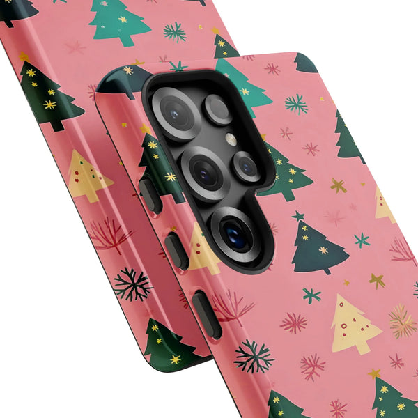 Festive Winter Holiday Samsung Case, Christmas Tree Snowflake Phone Case, Dual-Layer Tough Phone Cover, Comfy Xmas Present fo