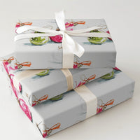 Pink Green Christmas Wrapping Paper, Watercolor Ornament Wrapping Paper, Holiday Bauble Wrapping Paper, Festive Winter Holiday Gift Wrap