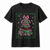 Pink Bow Holiday Graphic Tee, Coquette Christmas Tree Shirt, Girly Xmas T-Shirt, Preppy Aesthetic Christmas Shirt, Festive Present for Women