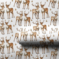 Christmas Deer Gift Wrap, Watercolor Reindeer Wrapping Paper, Festive Jingle Bell Wrapping Paper, Rustic Holiday Gift Wrap Paper Roll