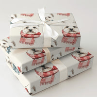 West Highland Terrier Gift Wrap, Westie Dog Wrapping Paper, Watercolor Dog Wrapping Paper, Winter Scarf Puppy Gift Wrap, Christmas Dog Paper