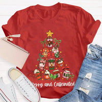 Coffee Christmas Tree Holiday Graphic Tee, Merry and Caffeinated Christmas T-Shirt, Festive Coffee Lover Xmas Shirt