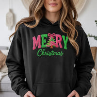 Faux Yarn Knit Pattern Sweatshirt, Merry Christmas Hoodie, Comfy Holiday Season Pullover, Festive Vintage Xmas Graphic Hoodie
