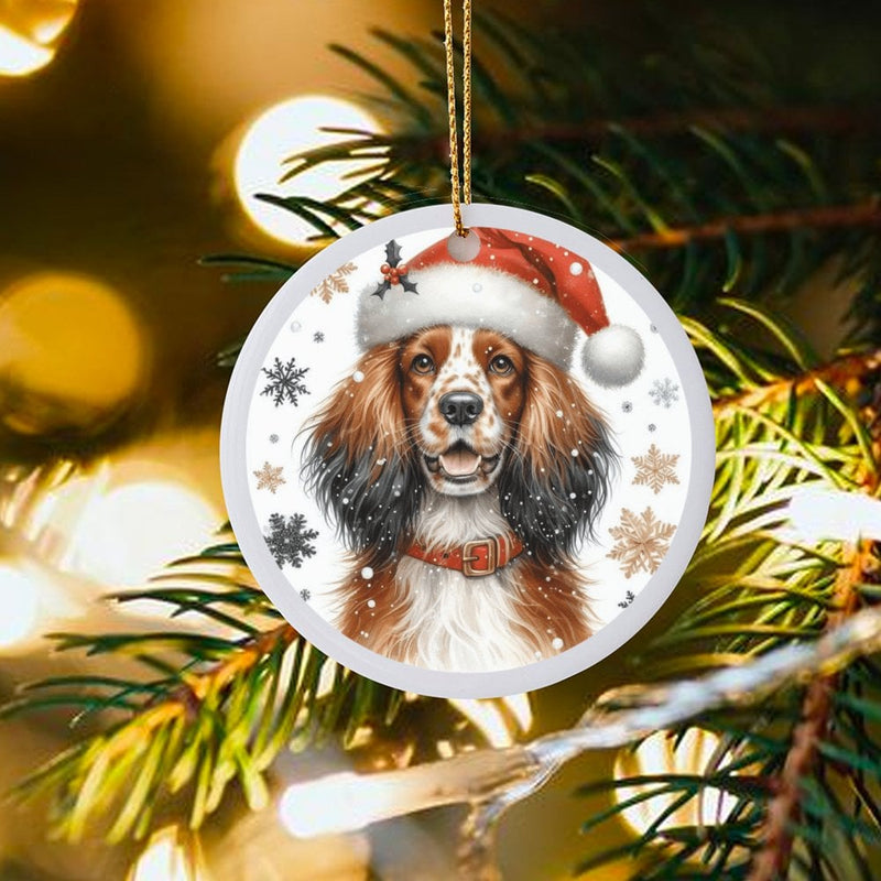 Santa Hat Dog Ceramic Ornament, Cocker Spaniel Christmas Ornament, Adorable Puppy Holiday Ornament, Xmas Tree Decor, Pet Lover Holiday Present