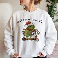Christmas Frog Scooter Crewneck, Speech Therapist Christmas Sweatshirt, Adorable SLP Christmas Sweater, Speech Pathology Holiday Pullover