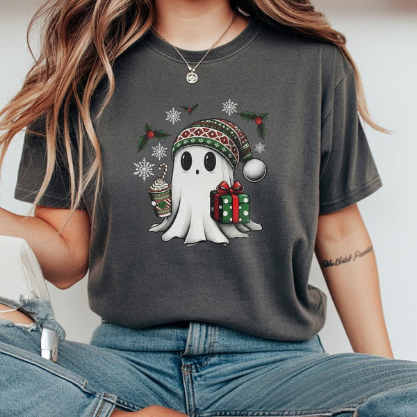 Spooky Holiday Ghost Shirt, Adorable Christmas Ghost T-Shirt, Humorous Xmas Spirit Graphic Tee, Holiday Season T-shirt, Adora