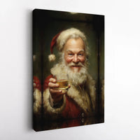 Humorous Christmas Canvas Print, Santa Claus Whiskey Canvas Art, Santa Holiday Wall Art, Humorous Xmas Portrait Canvas, Holiday Present for Him
