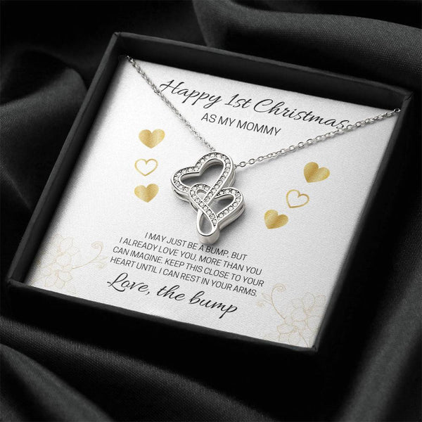 Interlocking Heart Pendant, First Christmas Mommy Double Heart Necklace, From the Bump Necklace, Expectant Mom Present, Pregn